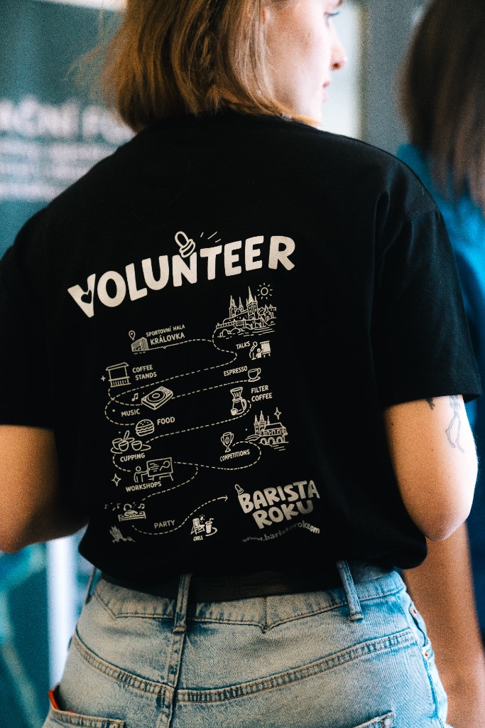 Volunteer in a Barista Roku VOLUNTEER t-shirt